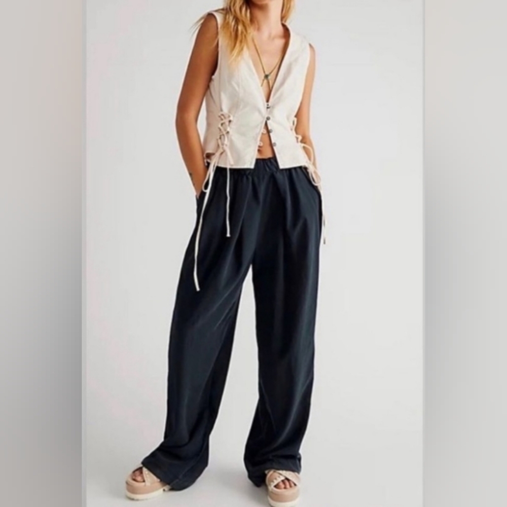 Free People Nothin to Say Wide Leg Pleated Trousers Size